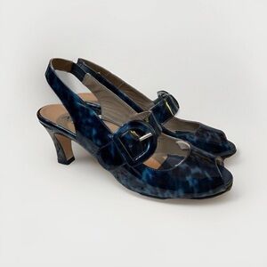 Anyi Lu Navy Slingback Heels with Buckle